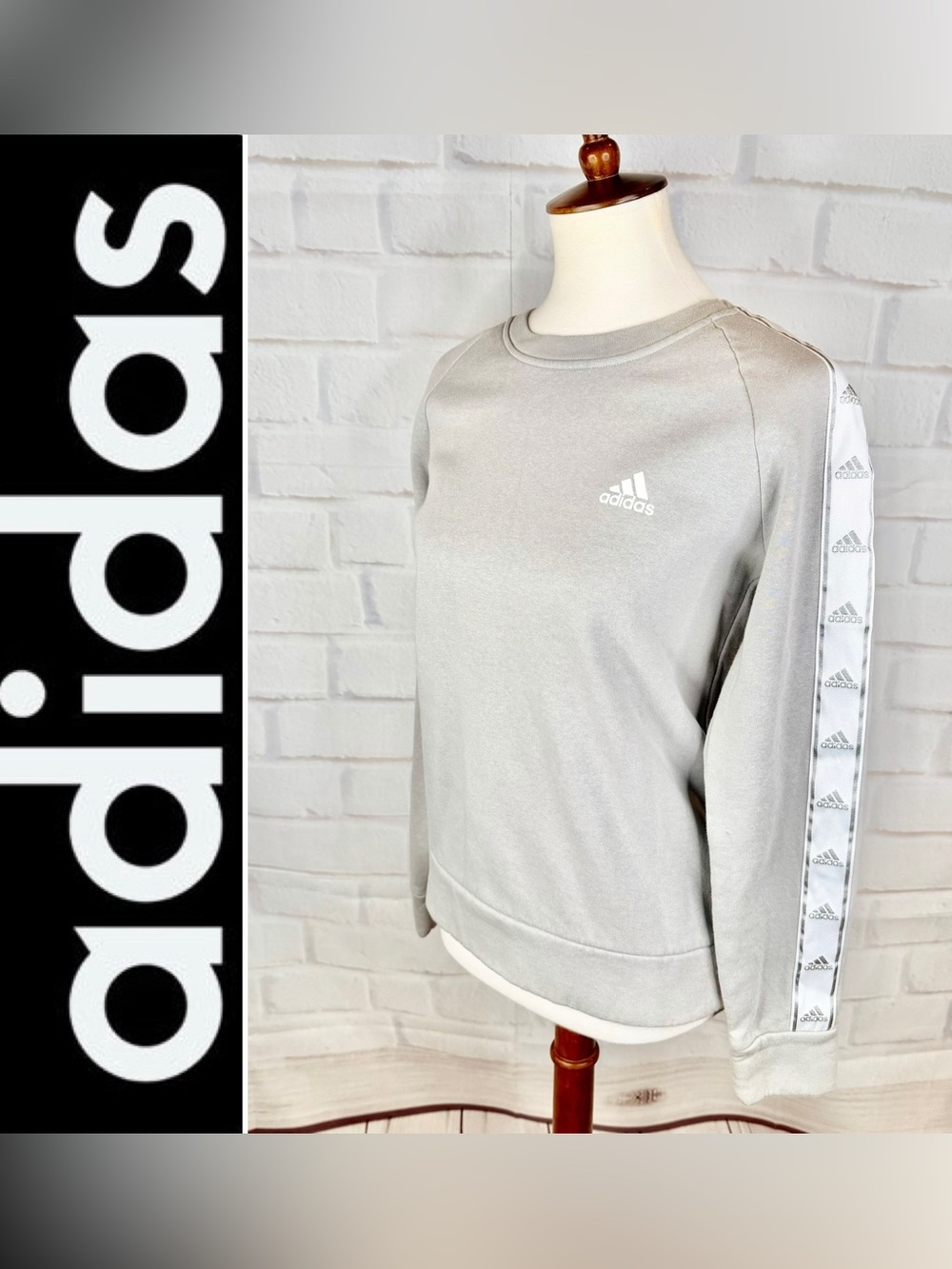 { Adidas } Light Gray “Tiro” Crewneck Sweatshirt with Branded Sleeve Tape